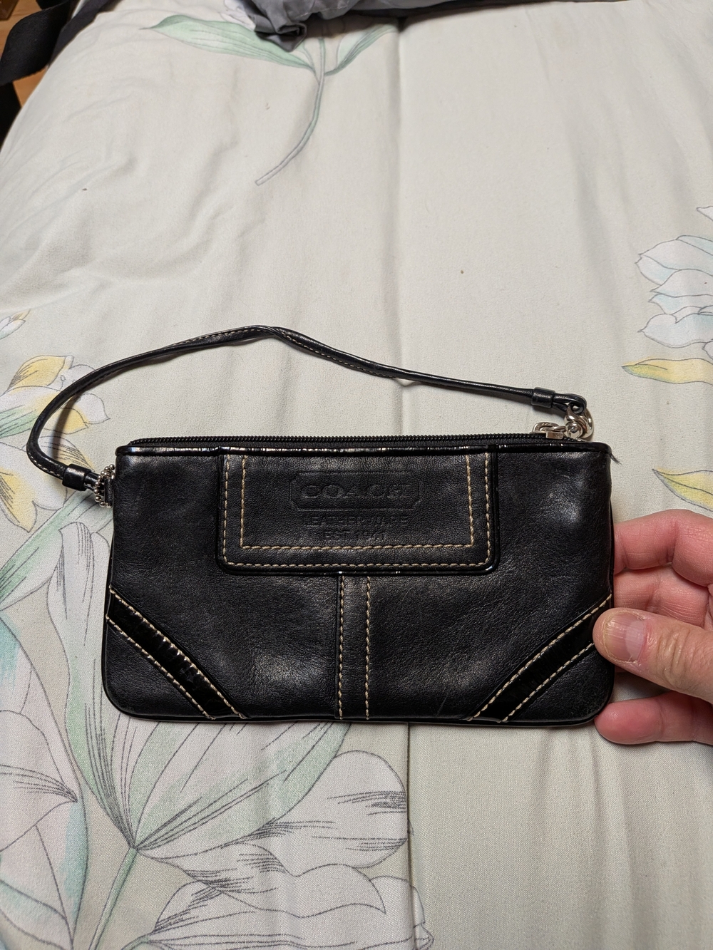 Coach Black Leather Wristlet Clutch